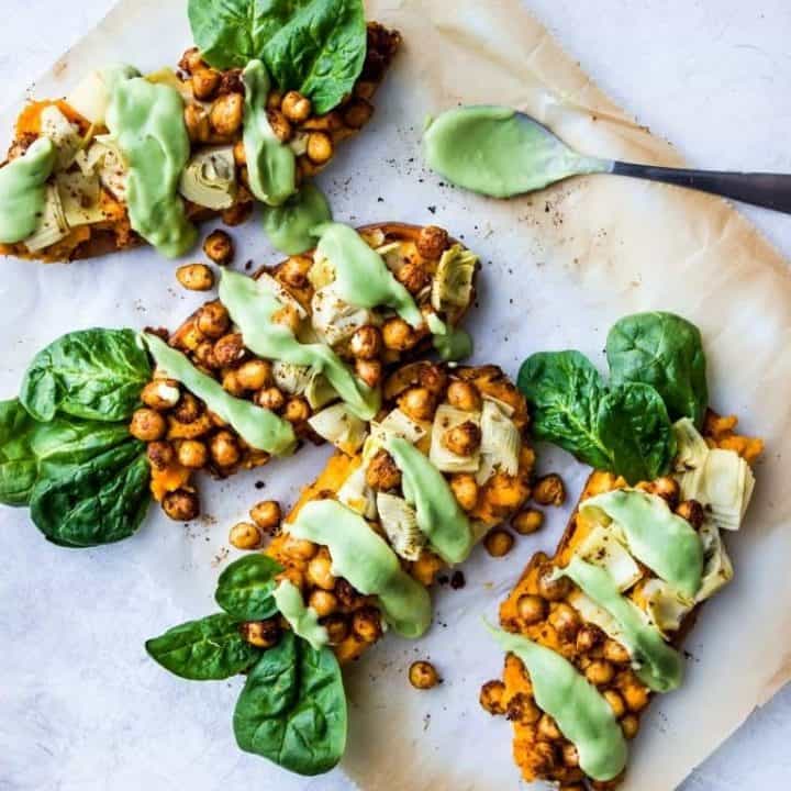 Loaded Sweet Potato + Chickpea Boats