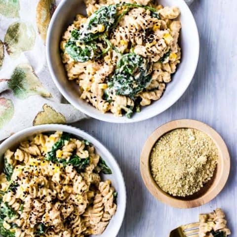 Pumpkin Alfredo with Spinach + Corn