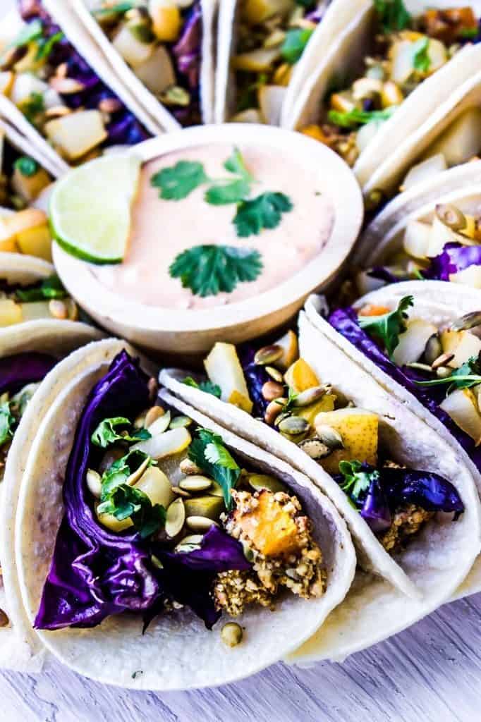 purple cabbage + crispy butternut squash tacos