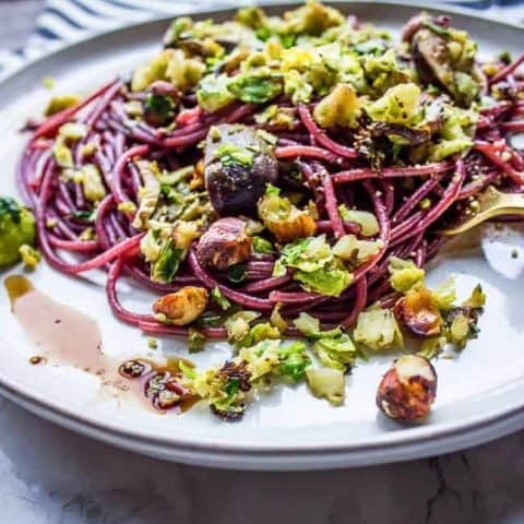 Boozy Noodles with Warm Brussels Slaw