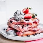 pink dragonfruit chocolate chip waffles