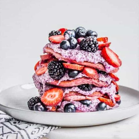 Pink Pancakes with Chia Pudding + Fresh Berries