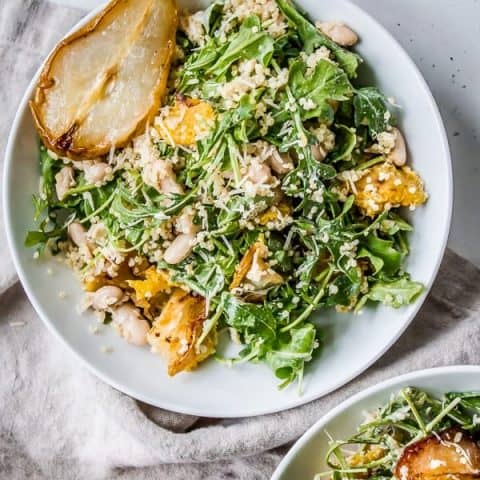 Roasted Acorn Squash + Pear Arugula Salad