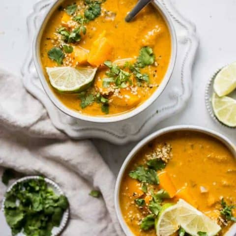 Curried Butternut Squash + Lentil Soup