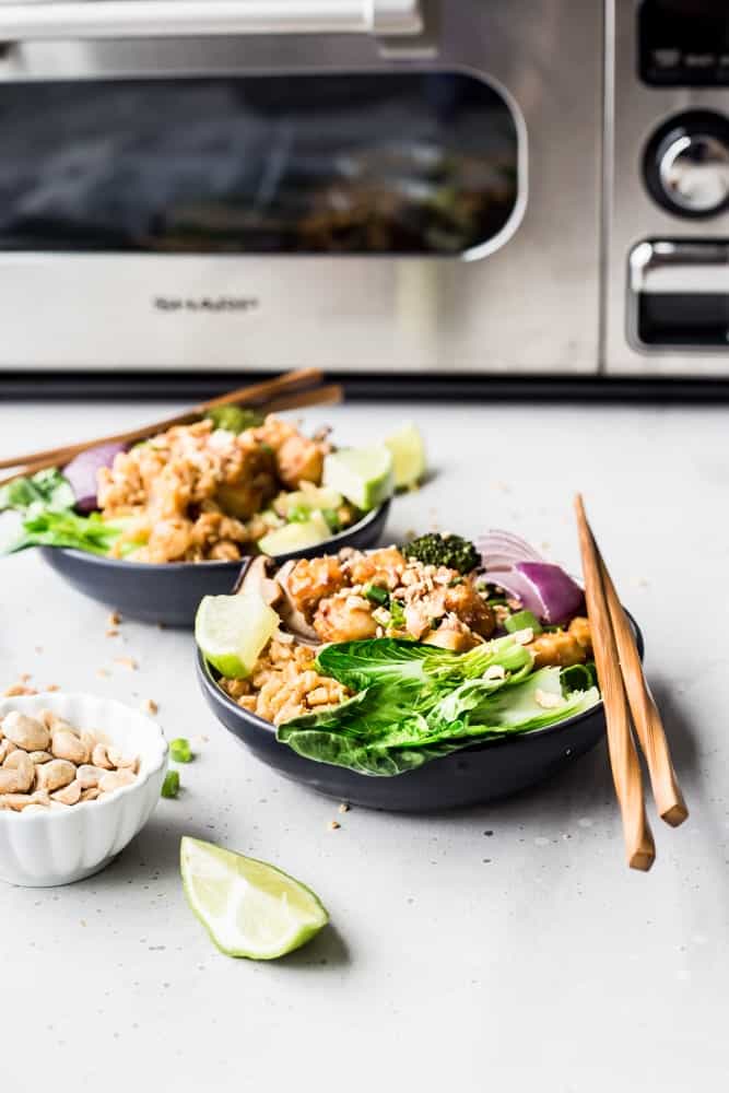 Sriracha Peanut Cauliflower Rice Bowls with Caramelized Veggie