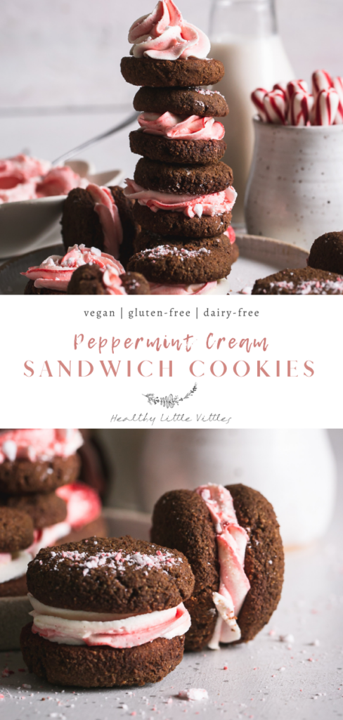 two photos of chocolate peppermint cookies with the recipe title in the middle to share on Pinterest