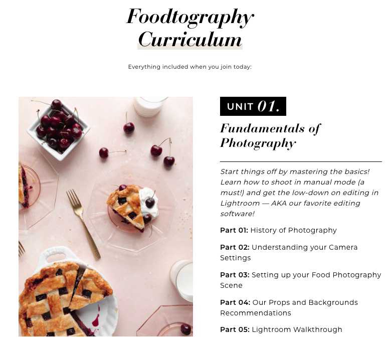 Foodtography School curriculum unit 1